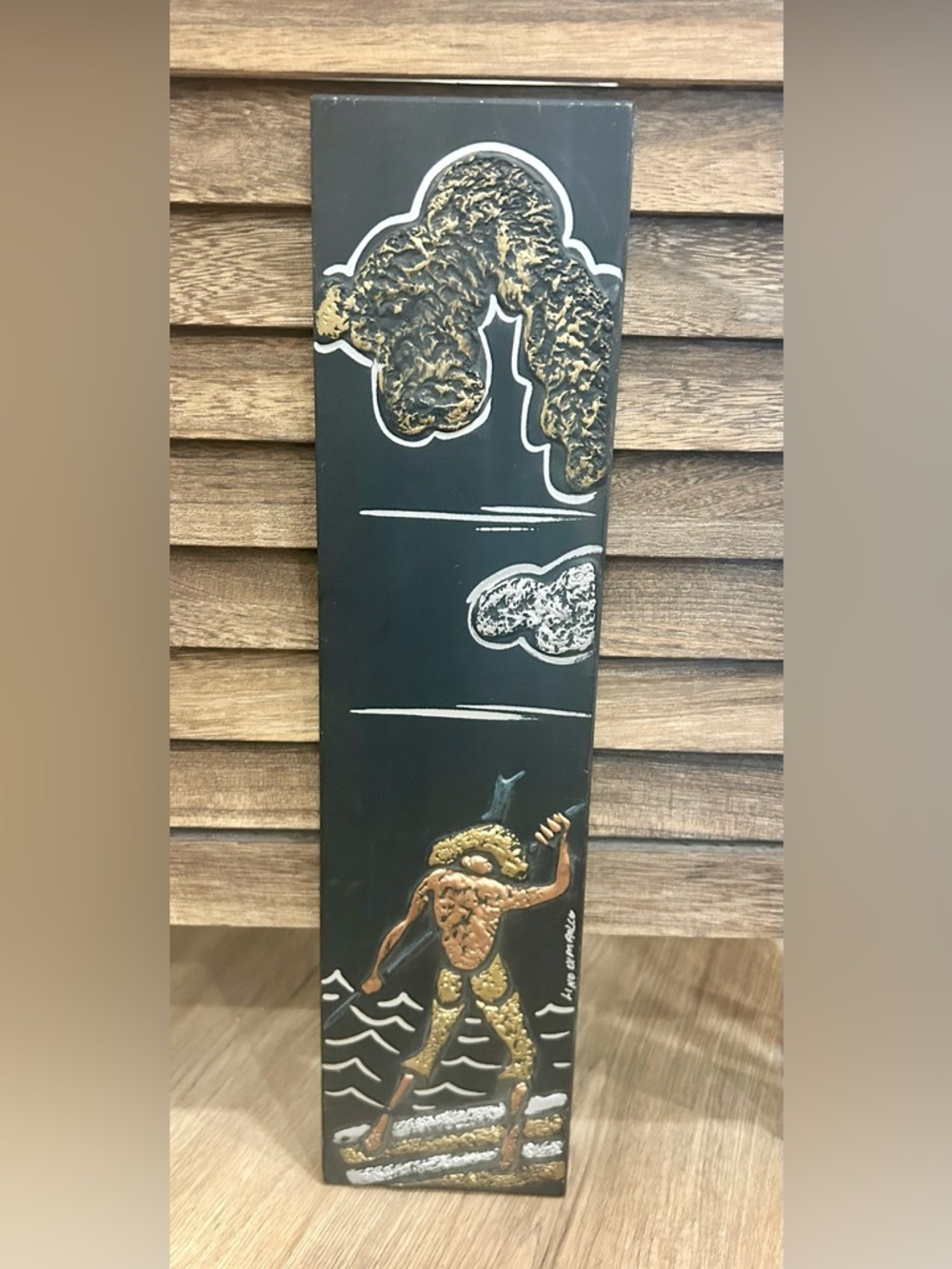 Lino Demarco Signed Decorative Raised Relief Slate 16x4” Copper Bronze